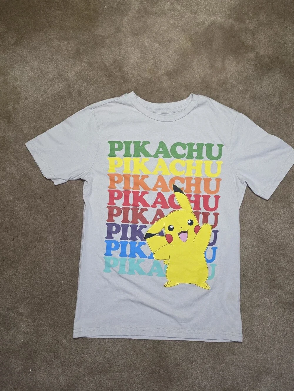 Kids Grey Pokemone Pikachu Tee Sz Lg 10/12